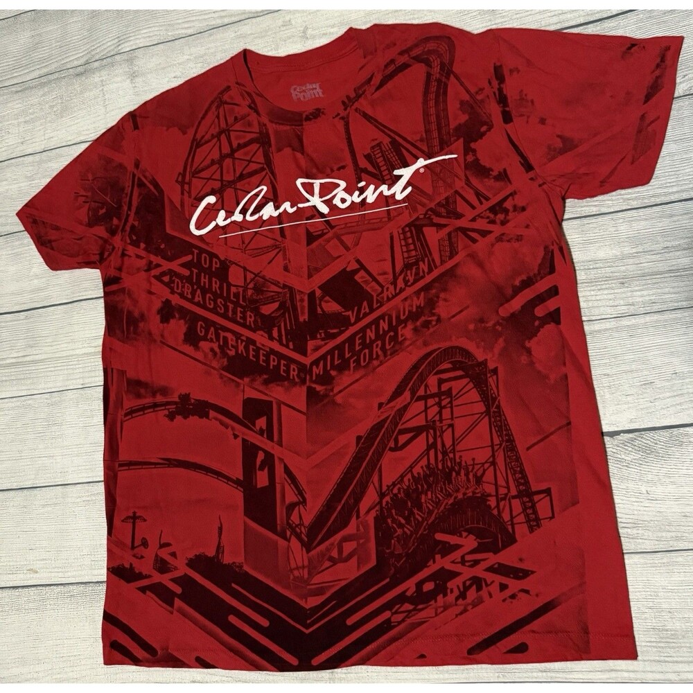 Y2K Cedar Point Roller Coaster T Shirt Size XL Gatekeeper Valravn Dragster Defec